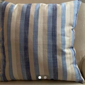 Blue and Cream Accent Pillow with Striped Pattern and Textured Fabric